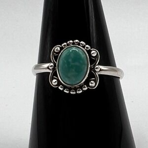 Sterling Silver Turquoise Gemstone Ring Size 9 Oval Cabochon Statement Ring